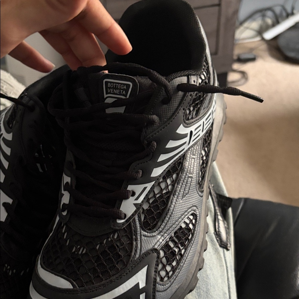Bottega Veneta Black and White Mesh Runner Sneakers